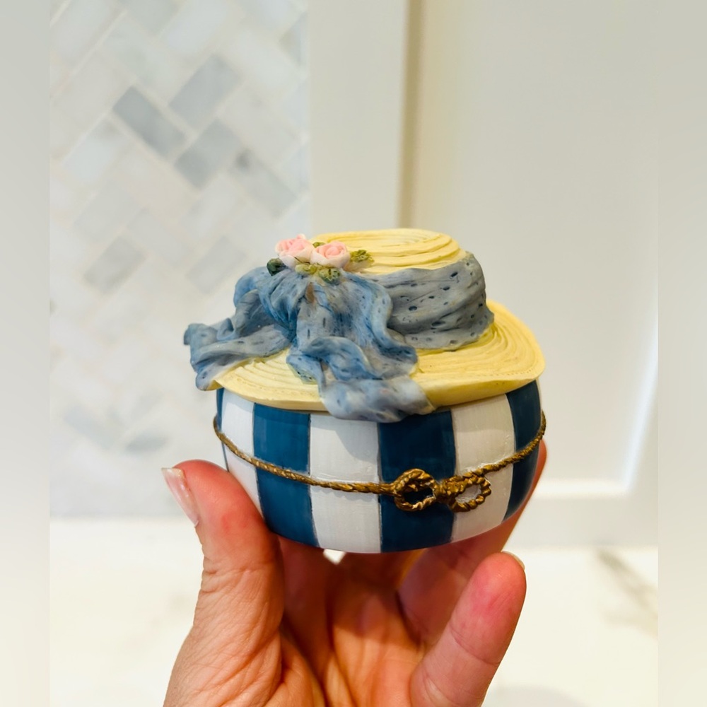 Whimsical Hatbox Jewelry Box Hand Painted -  Ring Dish, Trinket Dish